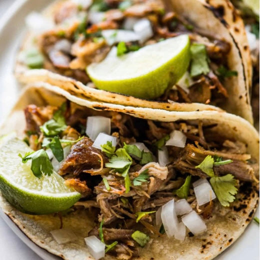 Pork Carnitas Tacos w/ Toppings & Black Beans