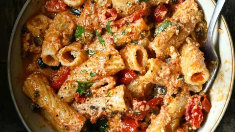 Tomato, Eggplant, Sausage, Ricotta GF Penne w/ Side Salad