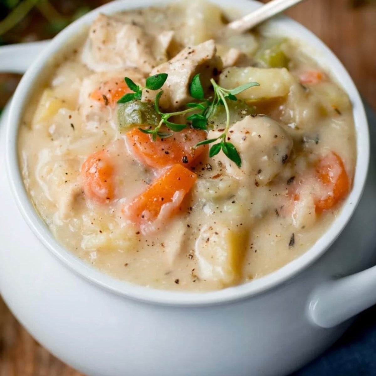 Chicken Pot Pie Stew (Veggie Packed) w/ Side Salad