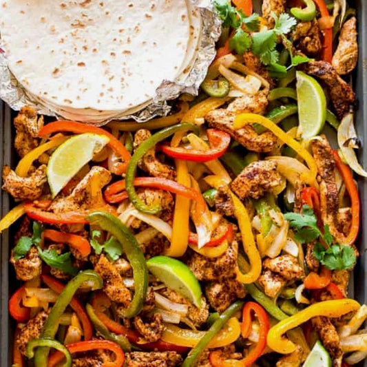 Sheet Pan Chicken Fajitas w/ Toppings, Black Beans & Salsa