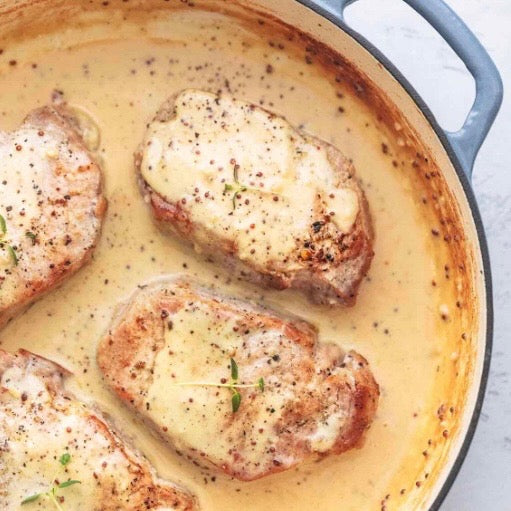Pork Chops in a Creamy Dijon Sauce w/ Veggies & Red Potatoes