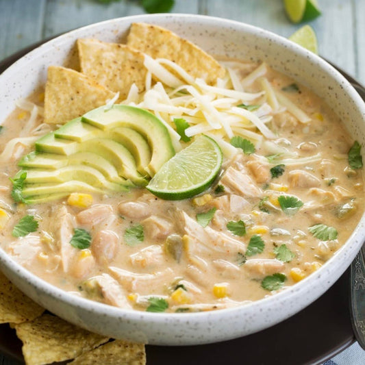 White Chicken Chili w/ Toppings & Side Salad