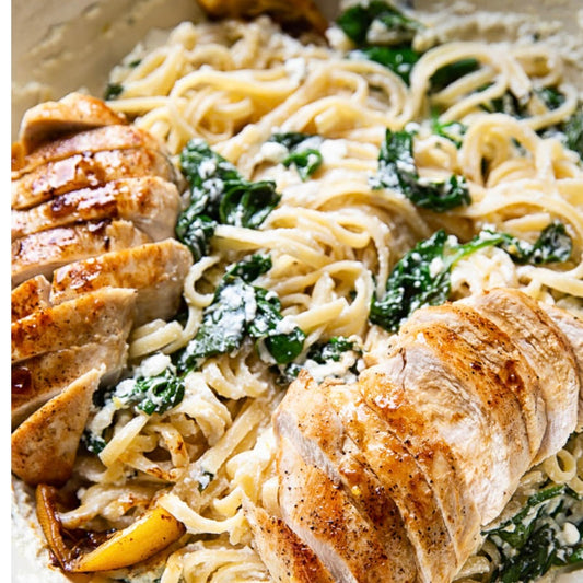 Spinach Ricotta Pasta with Lemon Butter Chicken & Side Salad